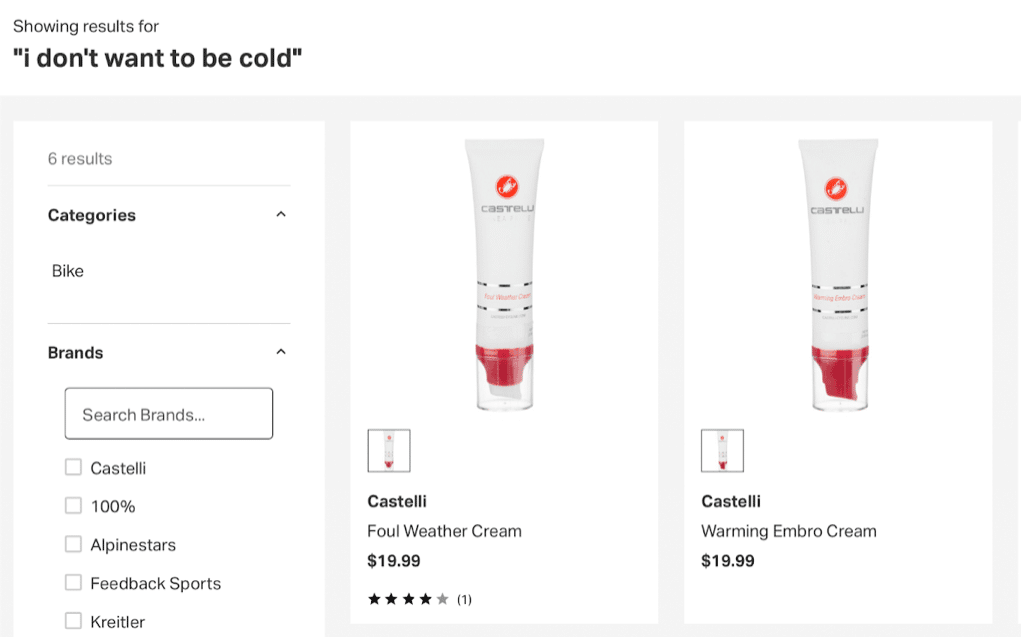 Krestor search and discovery powered by ecommerce NLP searching for warmth creams