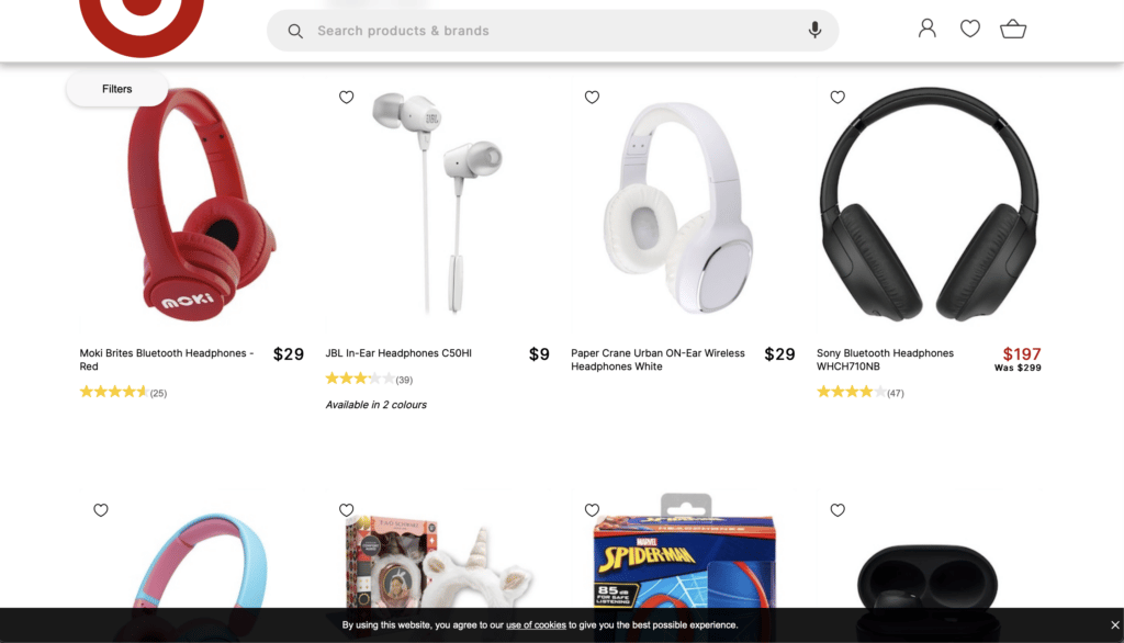 Target AU's search powered by Krestor search showing both headphones as well as earphones because they are synonyms.